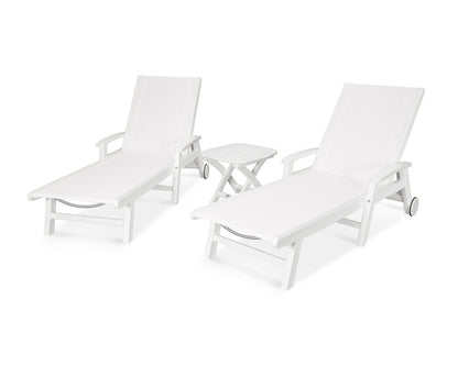 POLYWOOD® Coastal 3-Piece Wheeled Chaise Set in White / White Sling