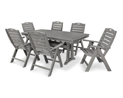 POLYWOOD® Nautical Folding Highback Chair 7-Piece Dining Set with Trestle Legs in Slate Grey