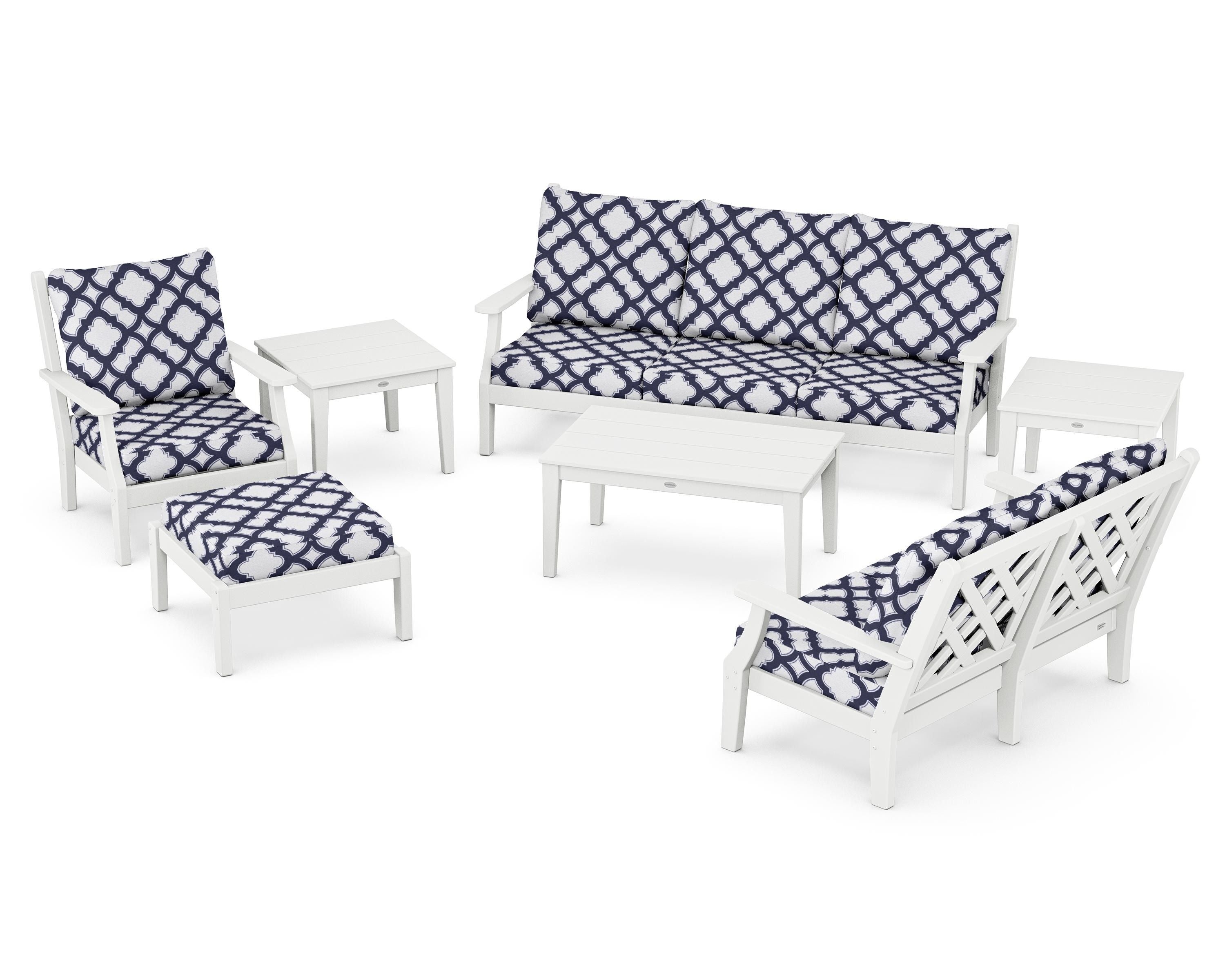 Country Living Wovendale 7-Piece Deep Seating Set in White / Trellis Navy