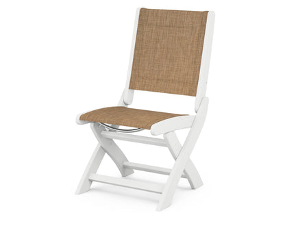 POLYWOOD® Coastal Folding Side Chair in White / Burlap Sling