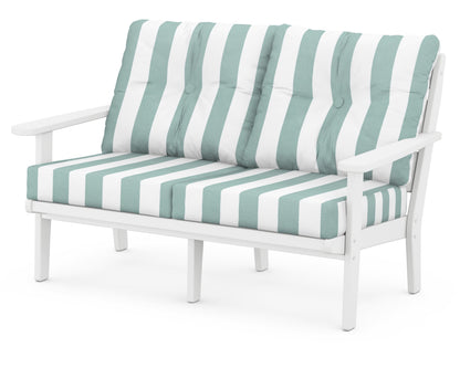 POLYWOOD® Lakeside Deep Seating Loveseat in White / Cabana Stripe Glacier Spa