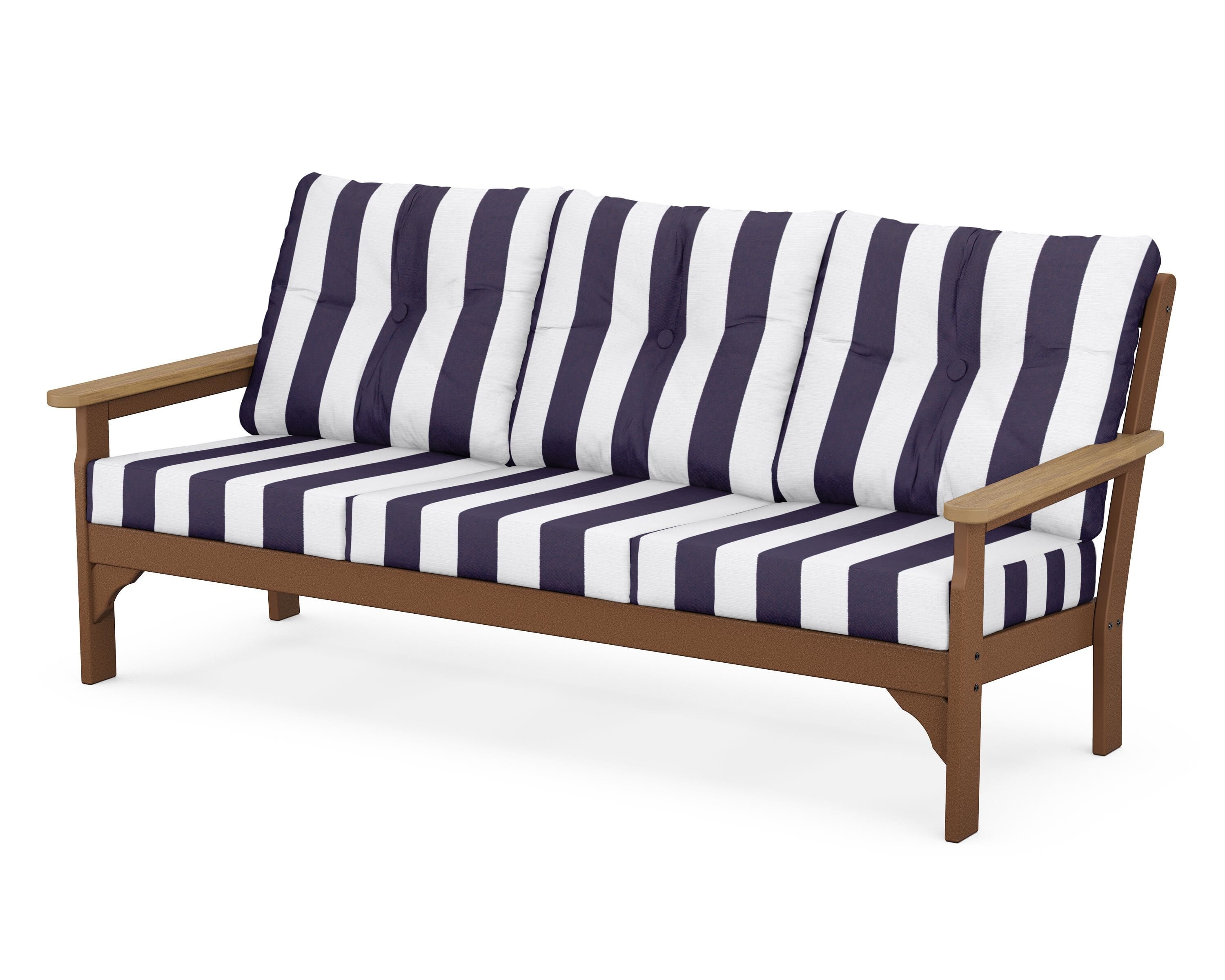 POLYWOOD® Vineyard Deep Seating Sofa in Teak / Natural / Cabana Stripe Navy