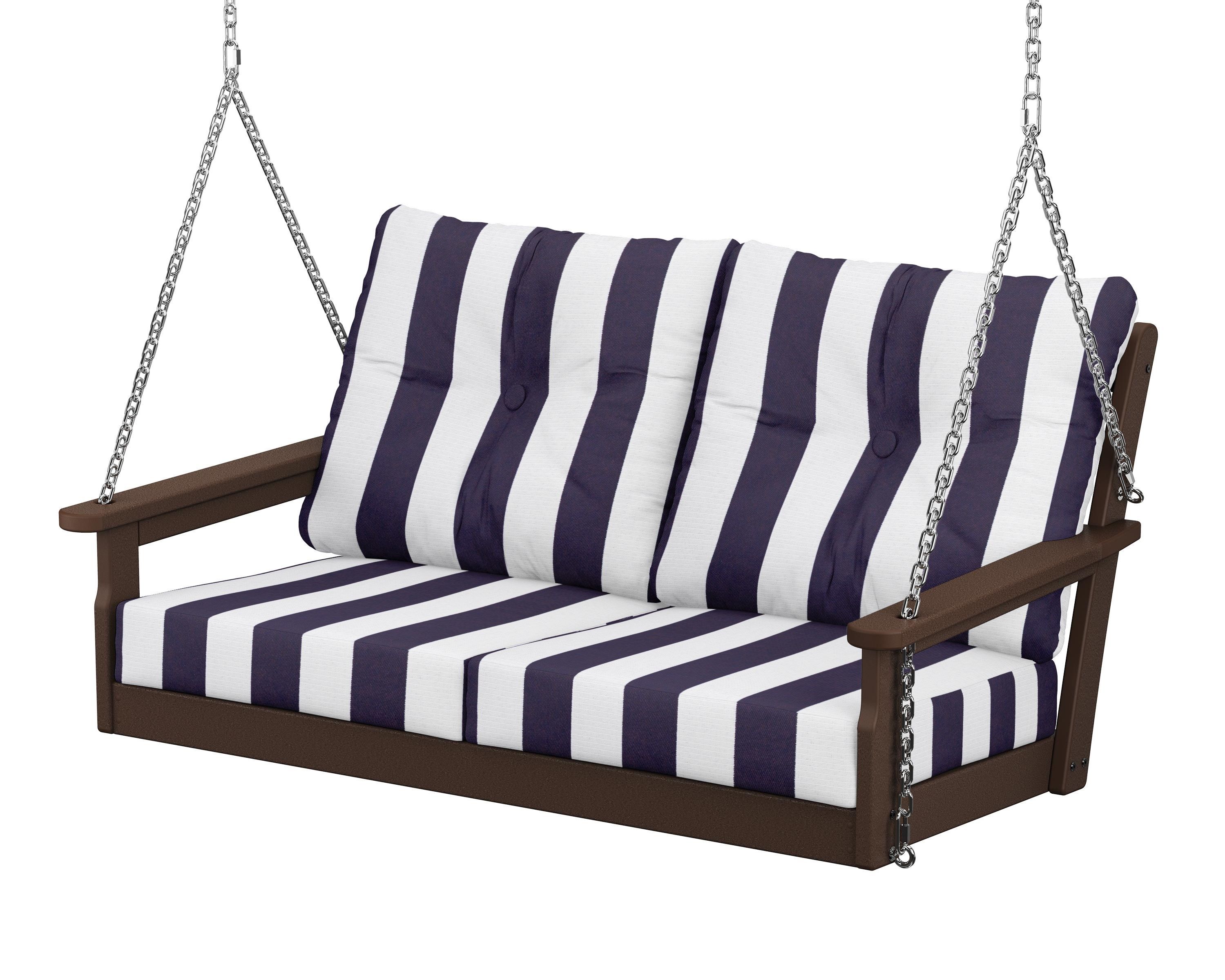 POLYWOOD® Vineyard Deep Seating Swing in Mahogany / Cabana Stripe Navy