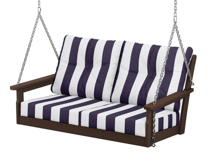 POLYWOOD® Vineyard Deep Seating Swing in Mahogany / Cabana Stripe Navy