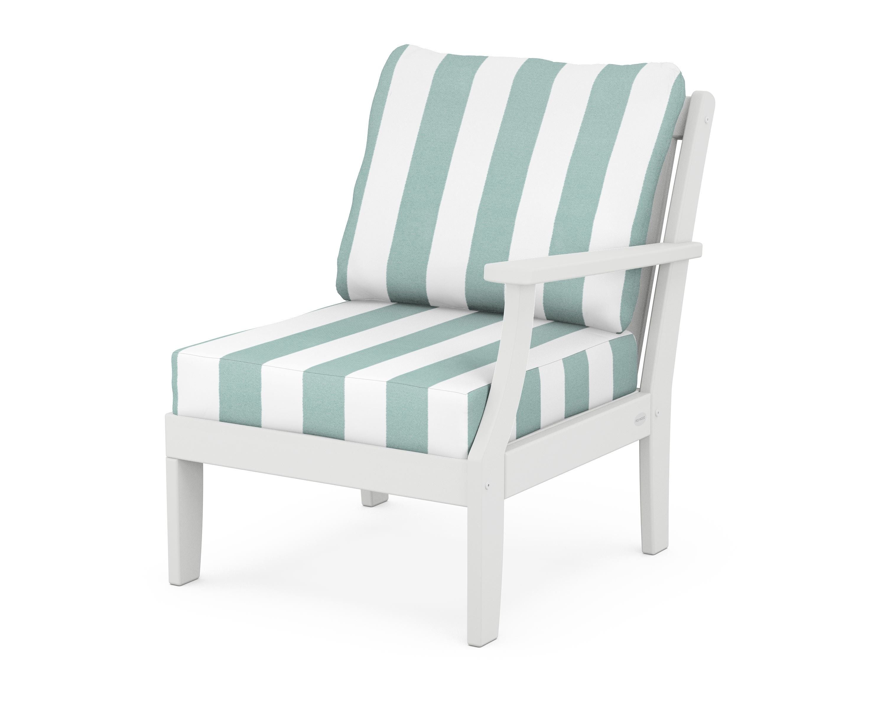 POLYWOOD® Braxton Modular Right Arm Chair in White / Cabana Stripe Glacier Spa