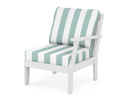 POLYWOOD® Braxton Modular Right Arm Chair in White / Cabana Stripe Glacier Spa