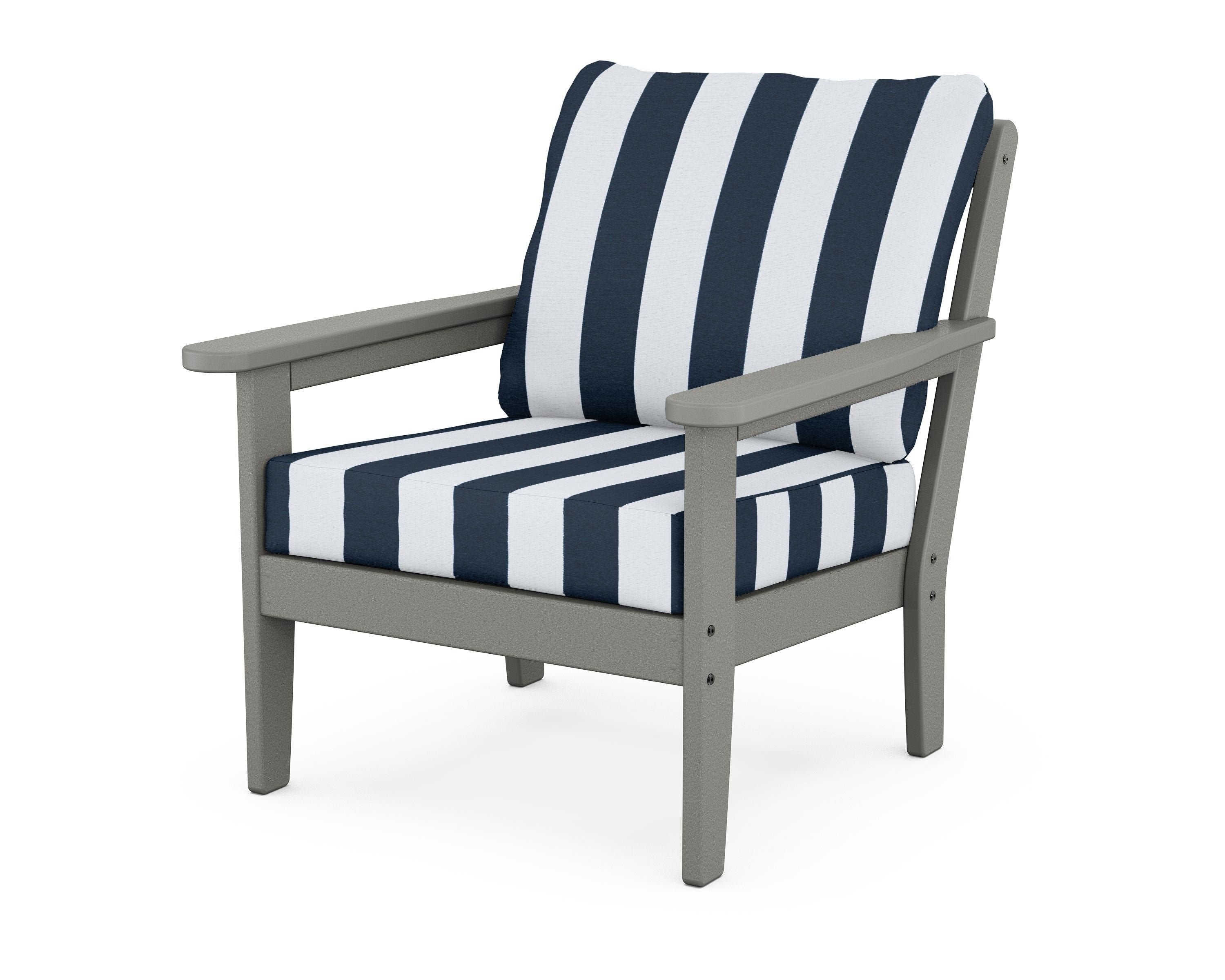 Country Living Cottage Deep Seating Chair in Slate Grey / Cabana Stripe Marine Indigo
