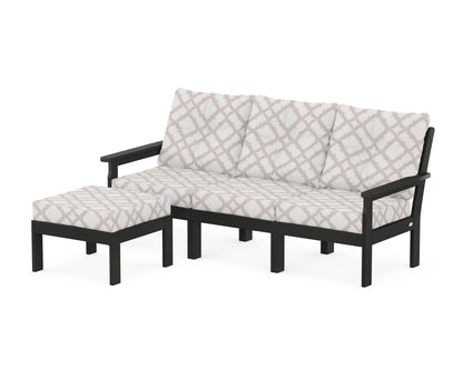 POLYWOOD® Vineyard 4-Piece Sectional with Ottoman in Black / Trellis Dune Burlap