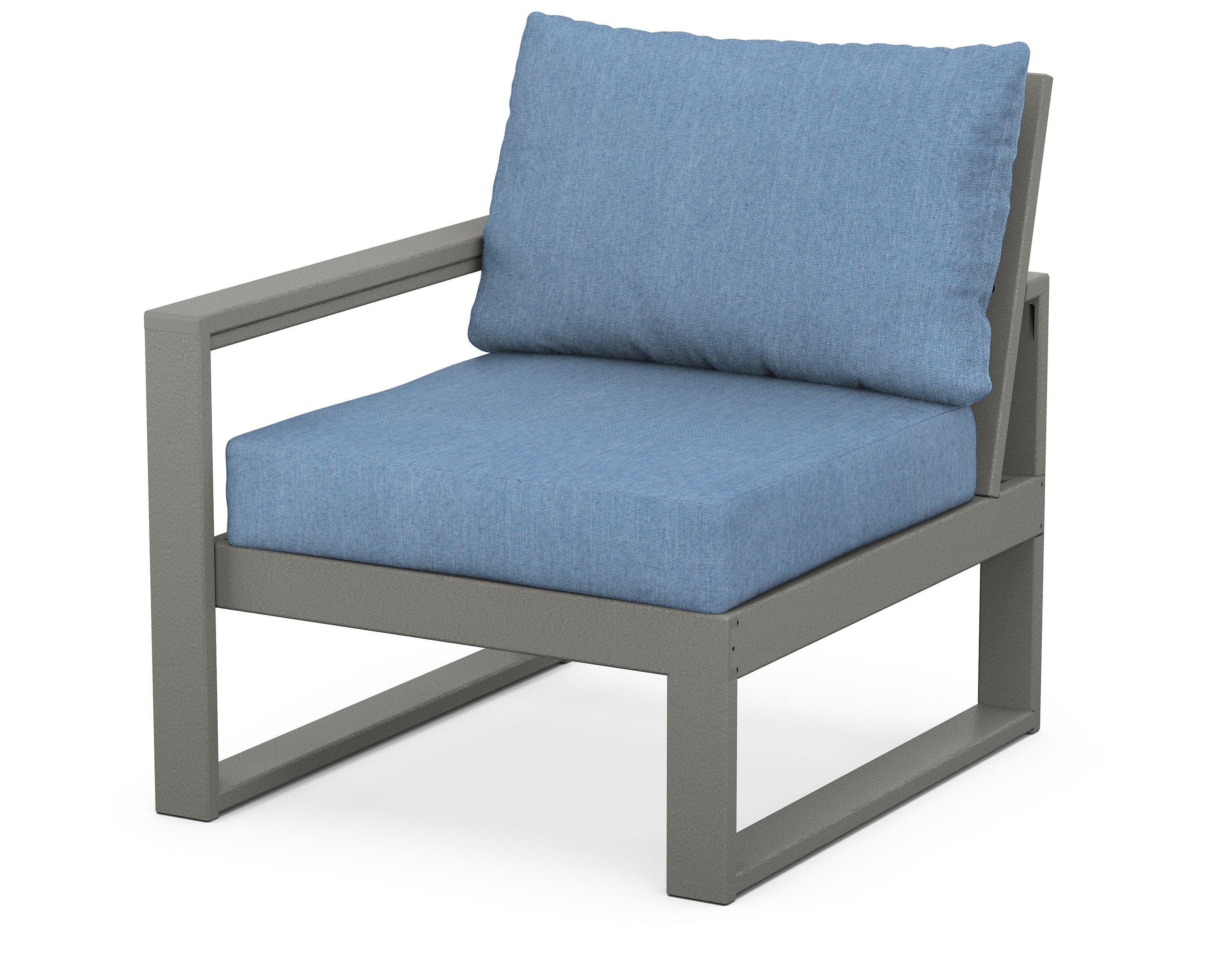 POLYWOOD® EDGE Modular Left Arm Chair in Slate Grey / Sky Blue