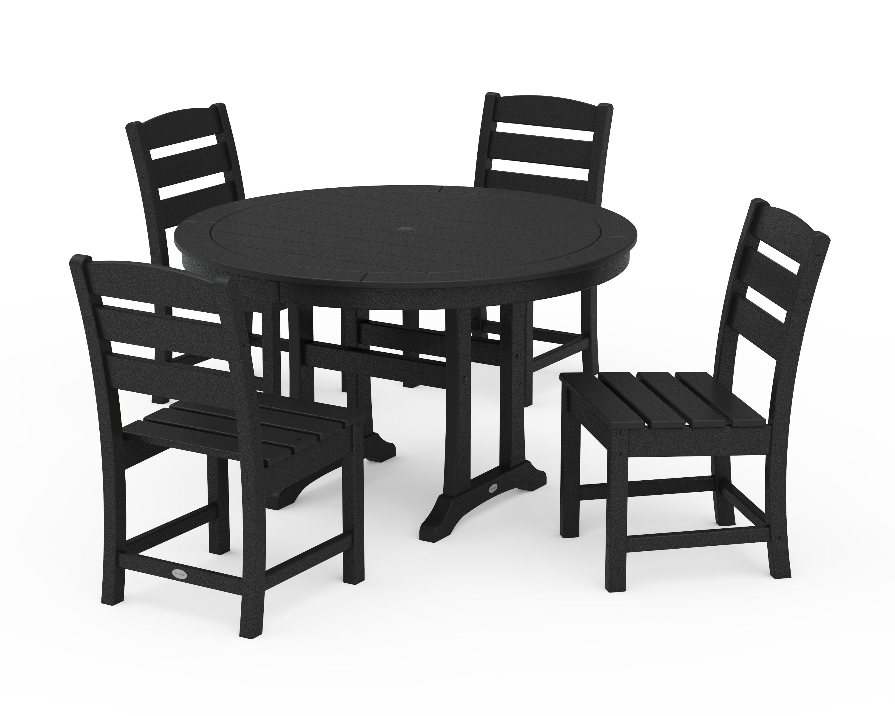 POLYWOOD® Lakeside Side Chair 5-Piece Round Dining Set With Trestle Legs in Black