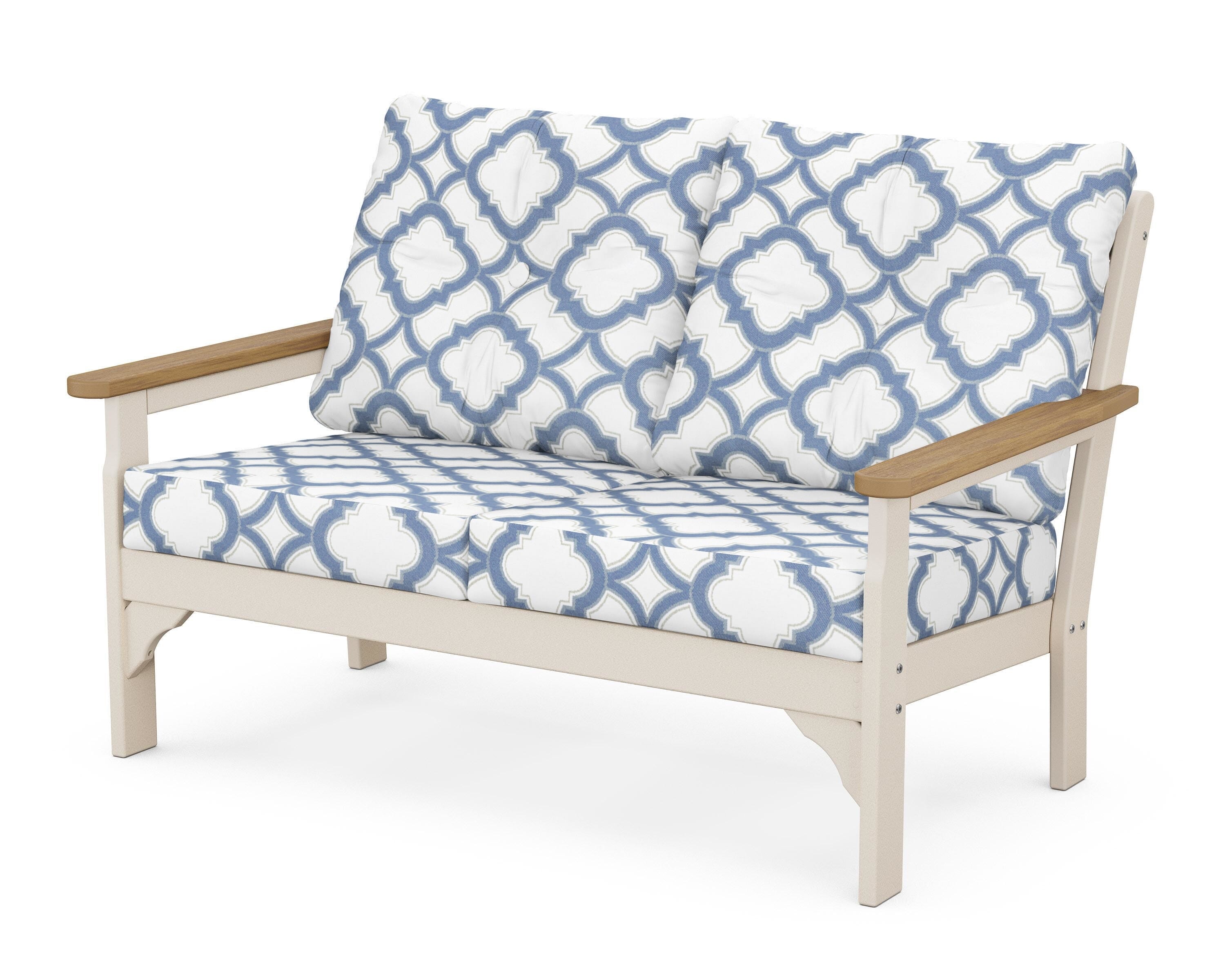 POLYWOOD® Vineyard Deep Seating Loveseat in Sand / Natural / Trellis Sky Blue