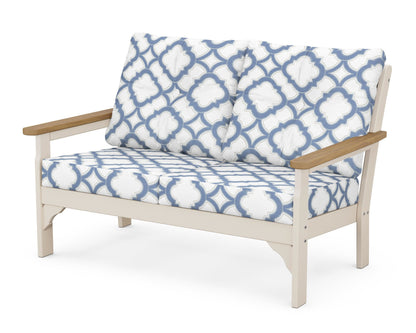 POLYWOOD® Vineyard Deep Seating Loveseat in Sand / Natural / Trellis Sky Blue