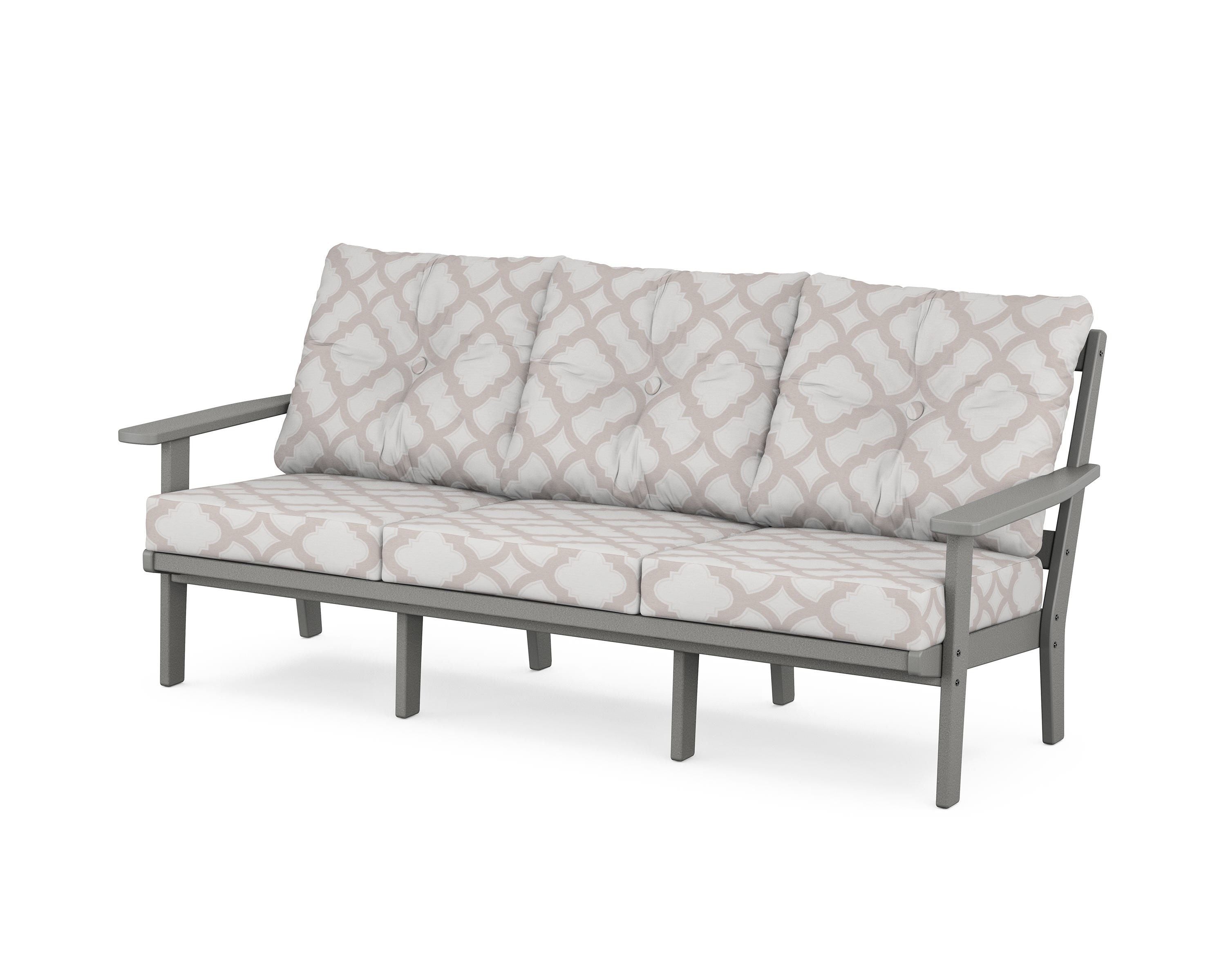 POLYWOOD® Prairie Deep Seating Sofa in Slate Grey / Trellis Dune Burlap