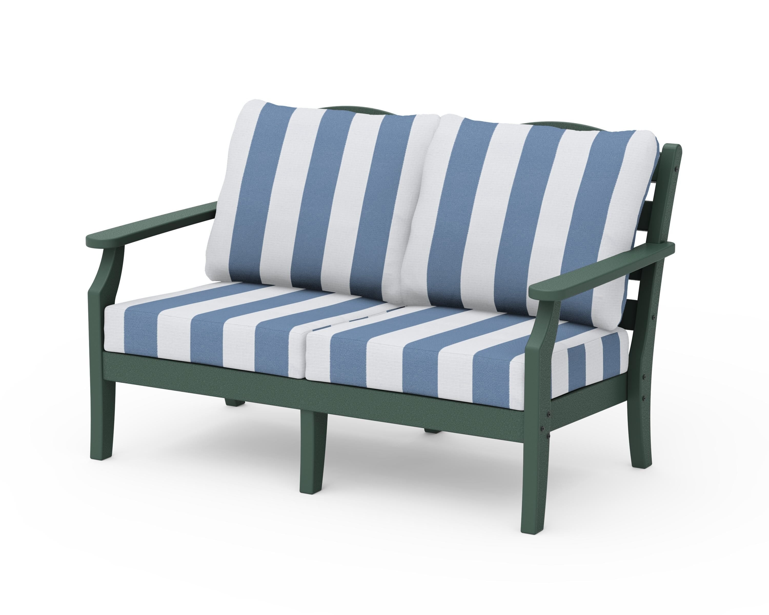 Draper James™ by  POLYWOOD® Savannah Deep Seating Loveseat in Green / Cabana Stripe Sky Blue