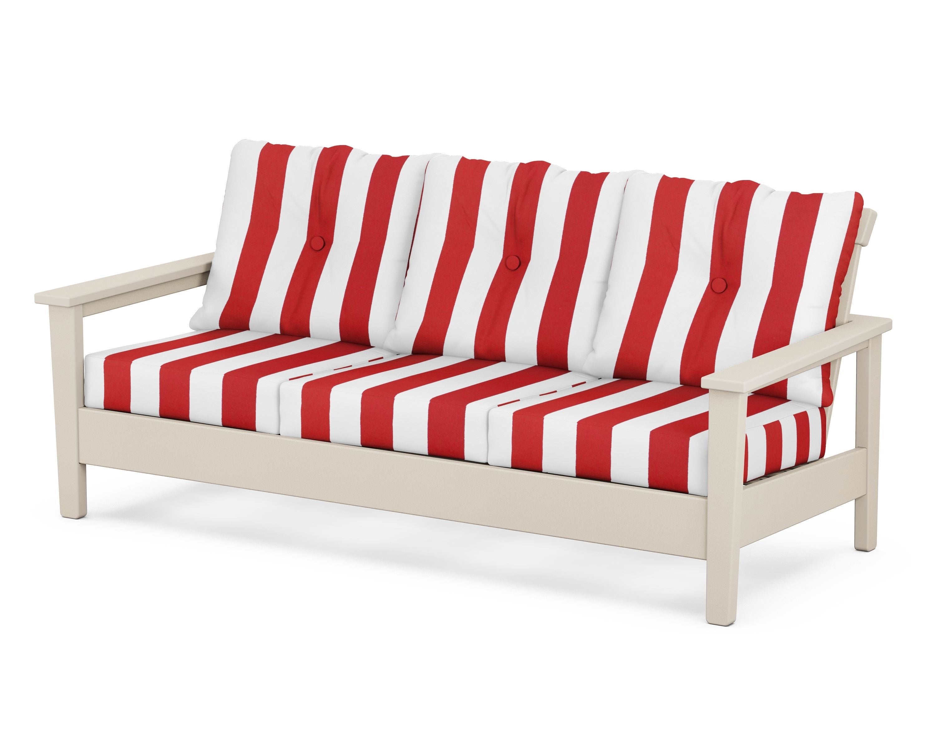 POLYWOOD® Prescott Deep Seating Sofa in Sand / Cabana Stripe Crimson