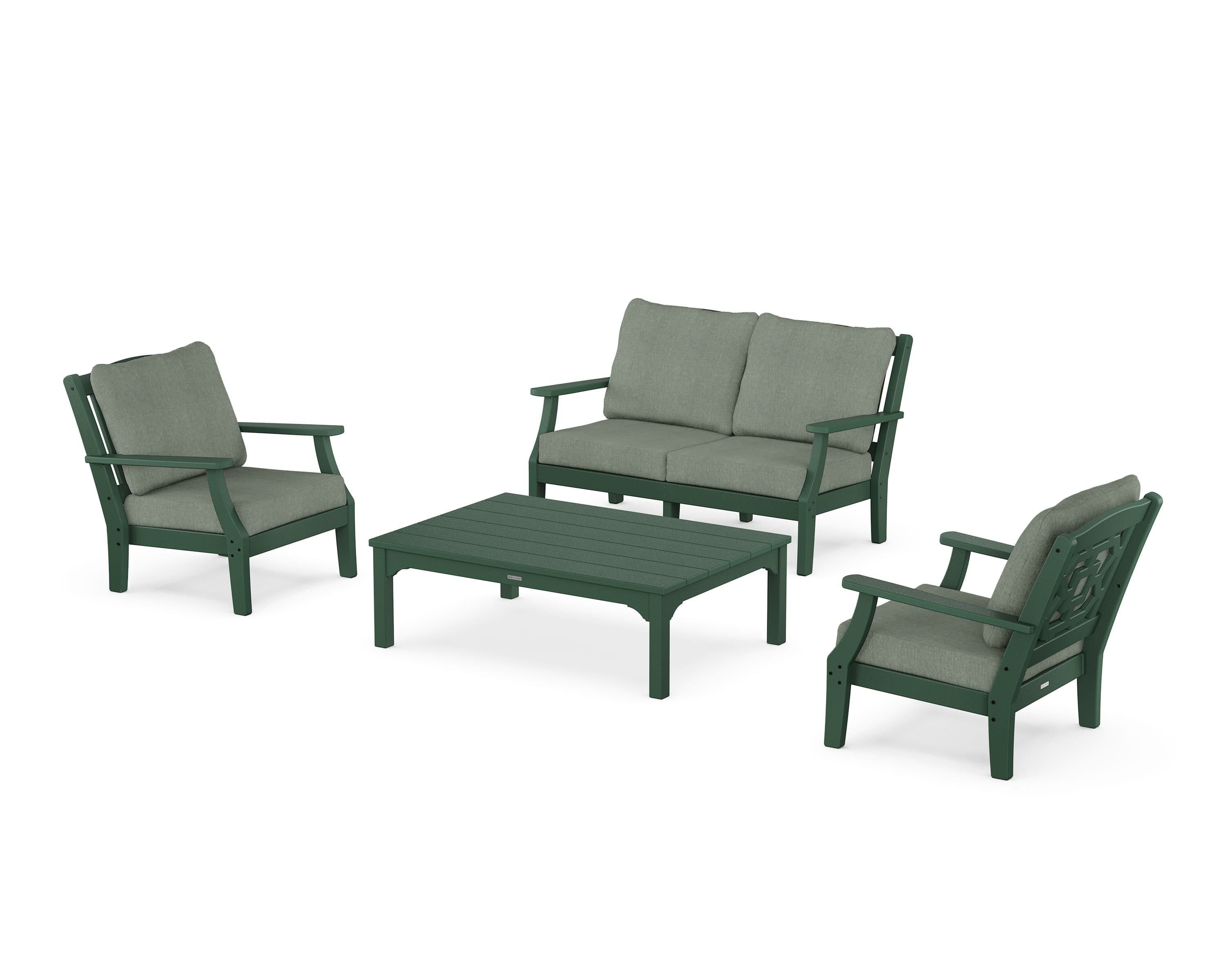 Martha Stewart by POLYWOOD® Chinoiserie 4-Piece Deep Seating Set with Loveseat in Green / Cast Sage