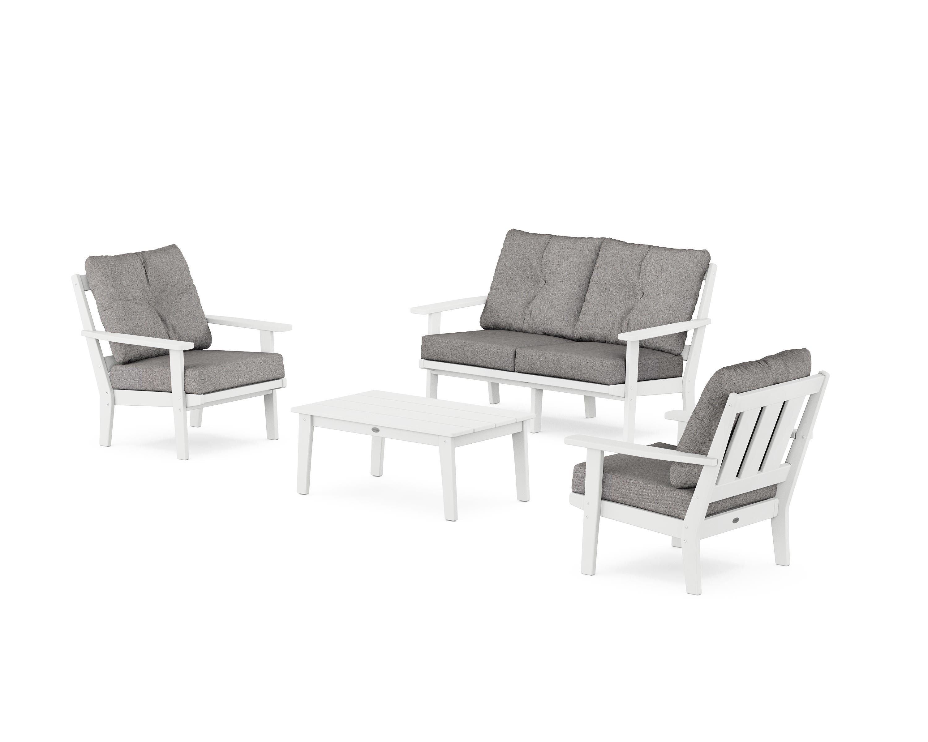 POLYWOOD® Oxford 4-Piece Deep Seating Set with Loveseat in White / Grey Mist