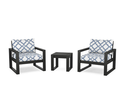 POLYWOOD® EDGE Sectional 3-Piece Deep Seating Set in Black / Trellis Sky Blue