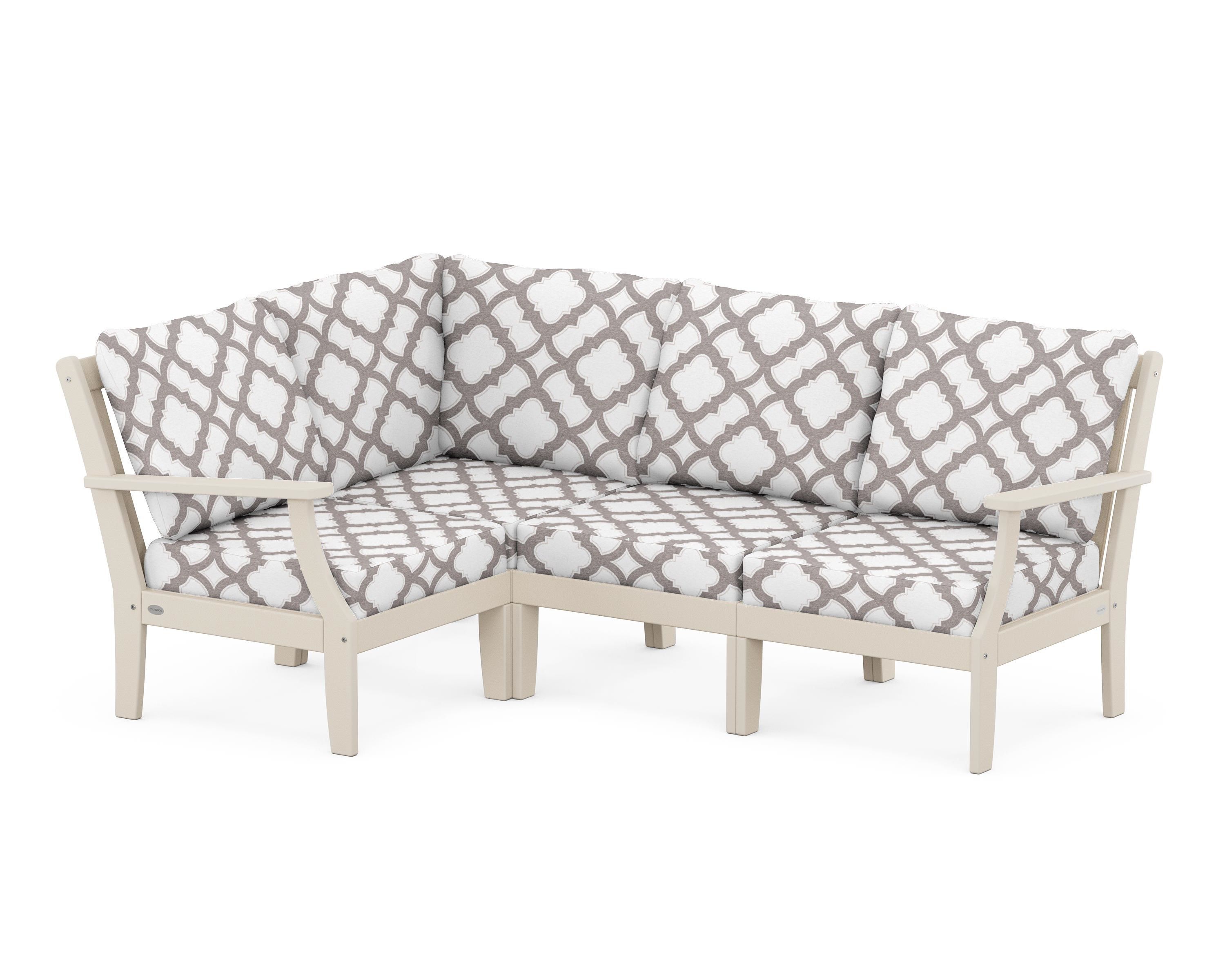 POLYWOOD® Braxton Modular 4-Piece Deep Seating Set in Sand / Trellis Grey Mist