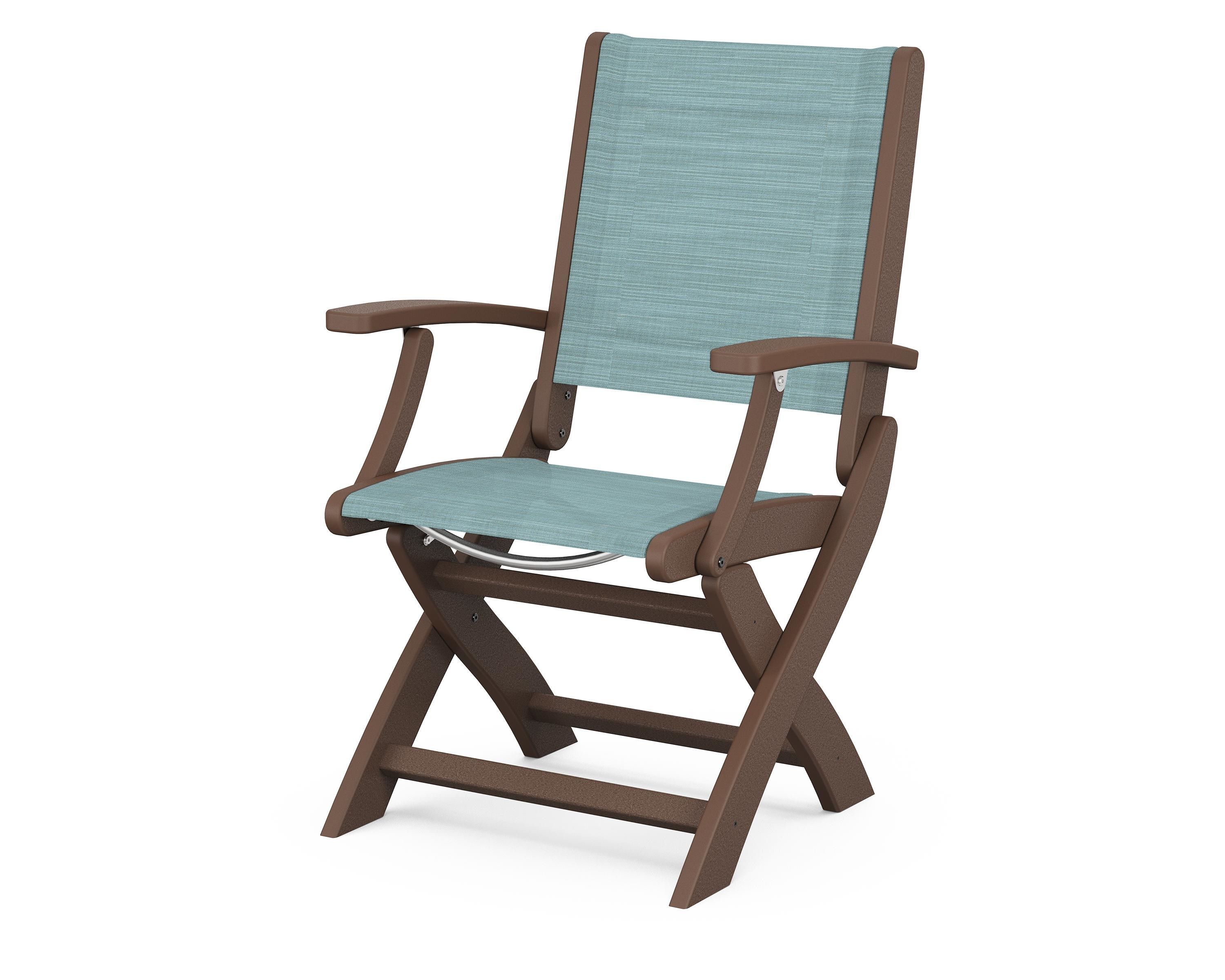 POLYWOOD® Coastal Folding Chair in Mahogany / Dupioni Aquamarine Sling