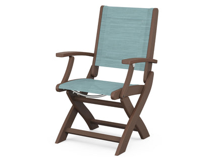 POLYWOOD® Coastal Folding Chair in Mahogany / Dupioni Aquamarine Sling