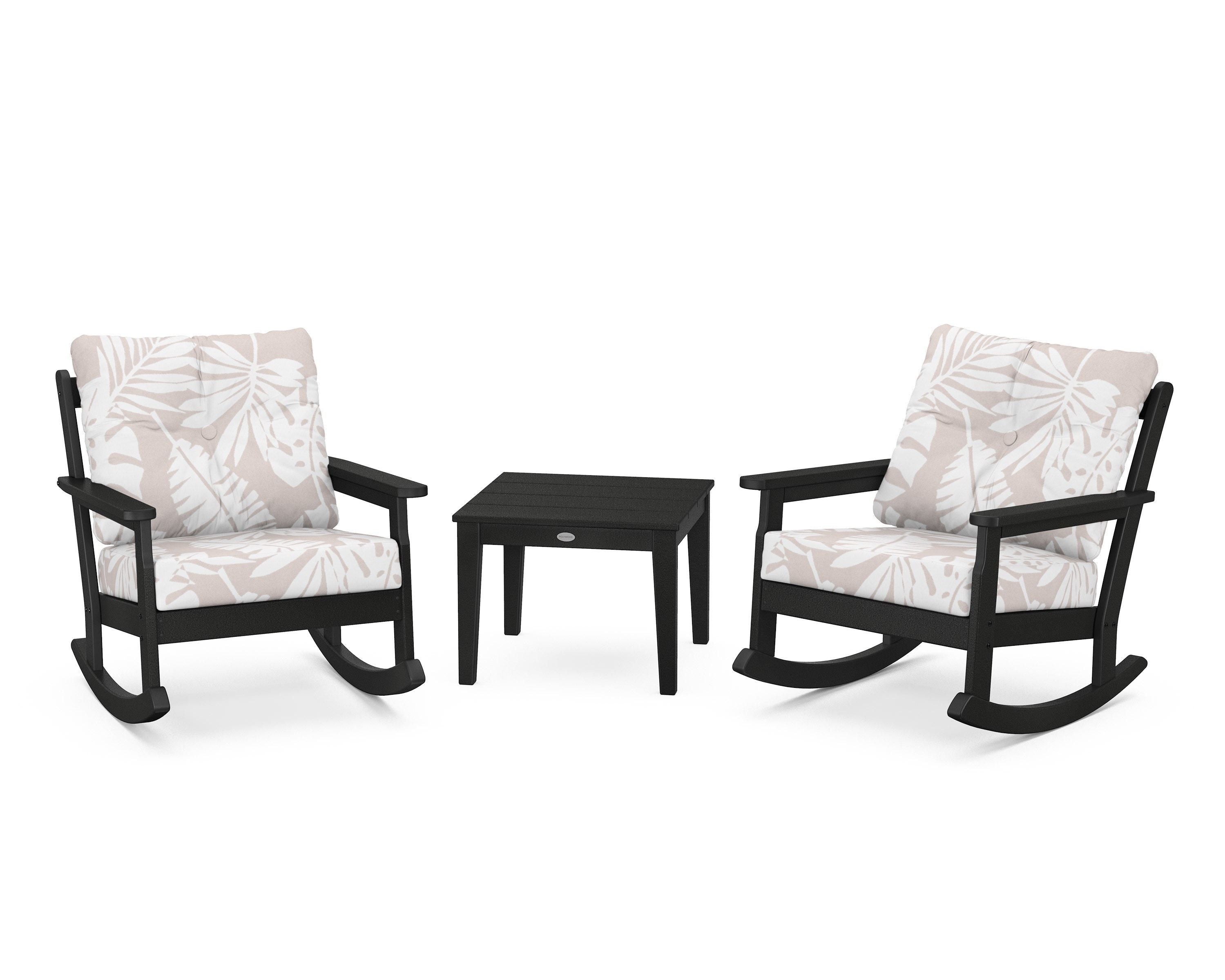 POLYWOOD® Vineyard 3-Piece Deep Seating Rocker Set in Black / Leaf Dune Burlap
