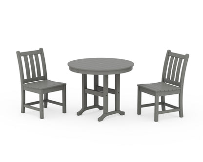 POLYWOOD® Traditional Garden Side Chair 3-Piece Round Dining Set in Slate Grey