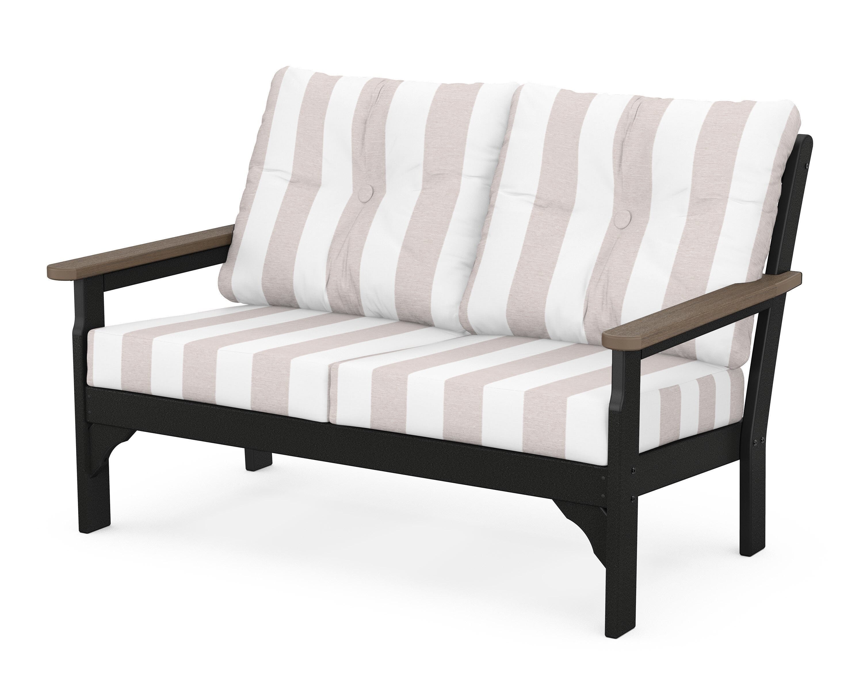 POLYWOOD® Vineyard Deep Seating Loveseat in Black / Kona / Cabana Stripe Dune Burlap