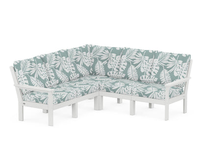 POLYWOOD® Vineyard 5-Piece Sectional in White / Leaf Glacier Spa