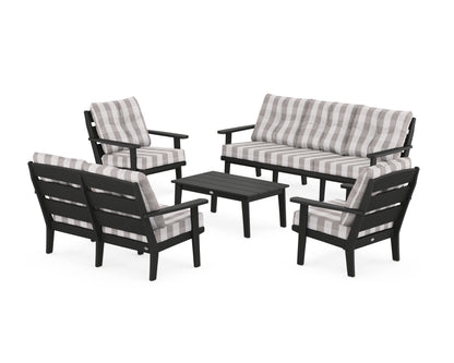 POLYWOOD® Lakeside 5-Piece Lounge Sofa Set in Black / Buffalo Plaid Grey Mist