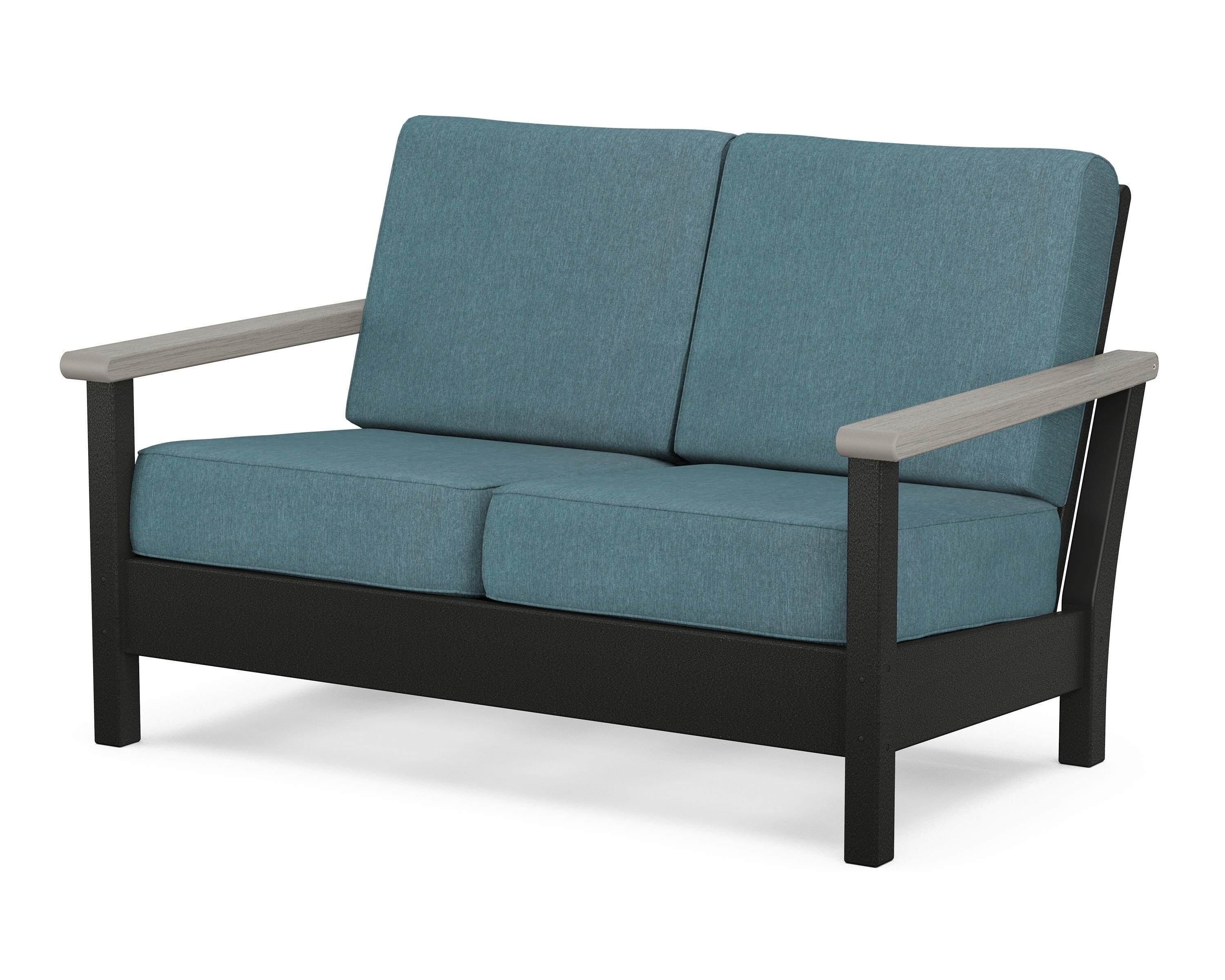 POLYWOOD® Harbour Deep Seating Loveseat in Black / Driftwood / Ocean Teal