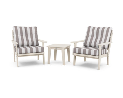 POLYWOOD® Lakeside 3-Piece Deep Seating Chair Set in Sand / Cabana Stripe Grey Mist