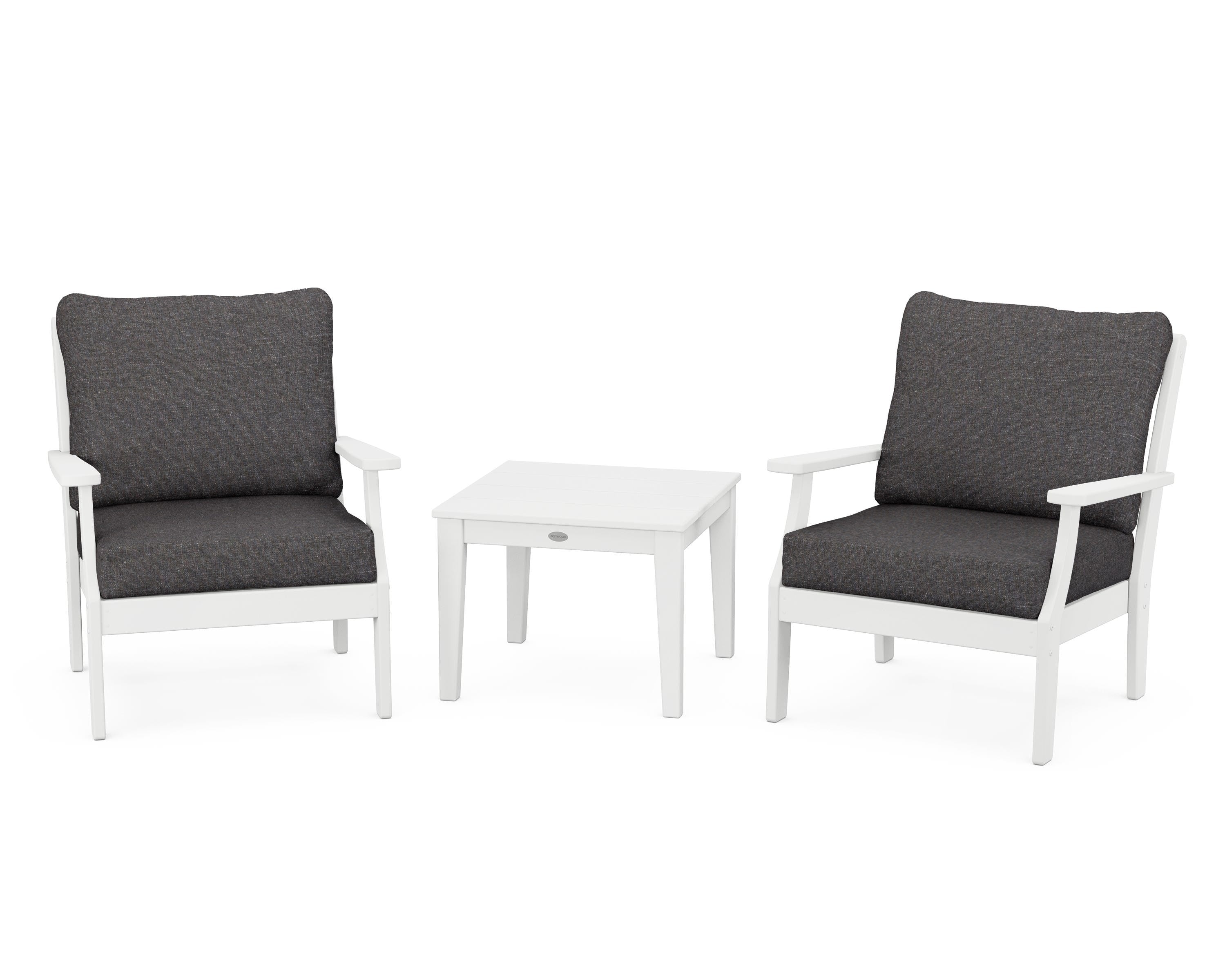 POLYWOOD® Braxton 3-Piece Deep Seating Set in White / Ash Charcoal
