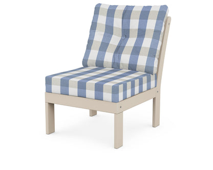 POLYWOOD® Vineyard Modular Armless Chair in Sand / Buffalo Plaid Sky Blue