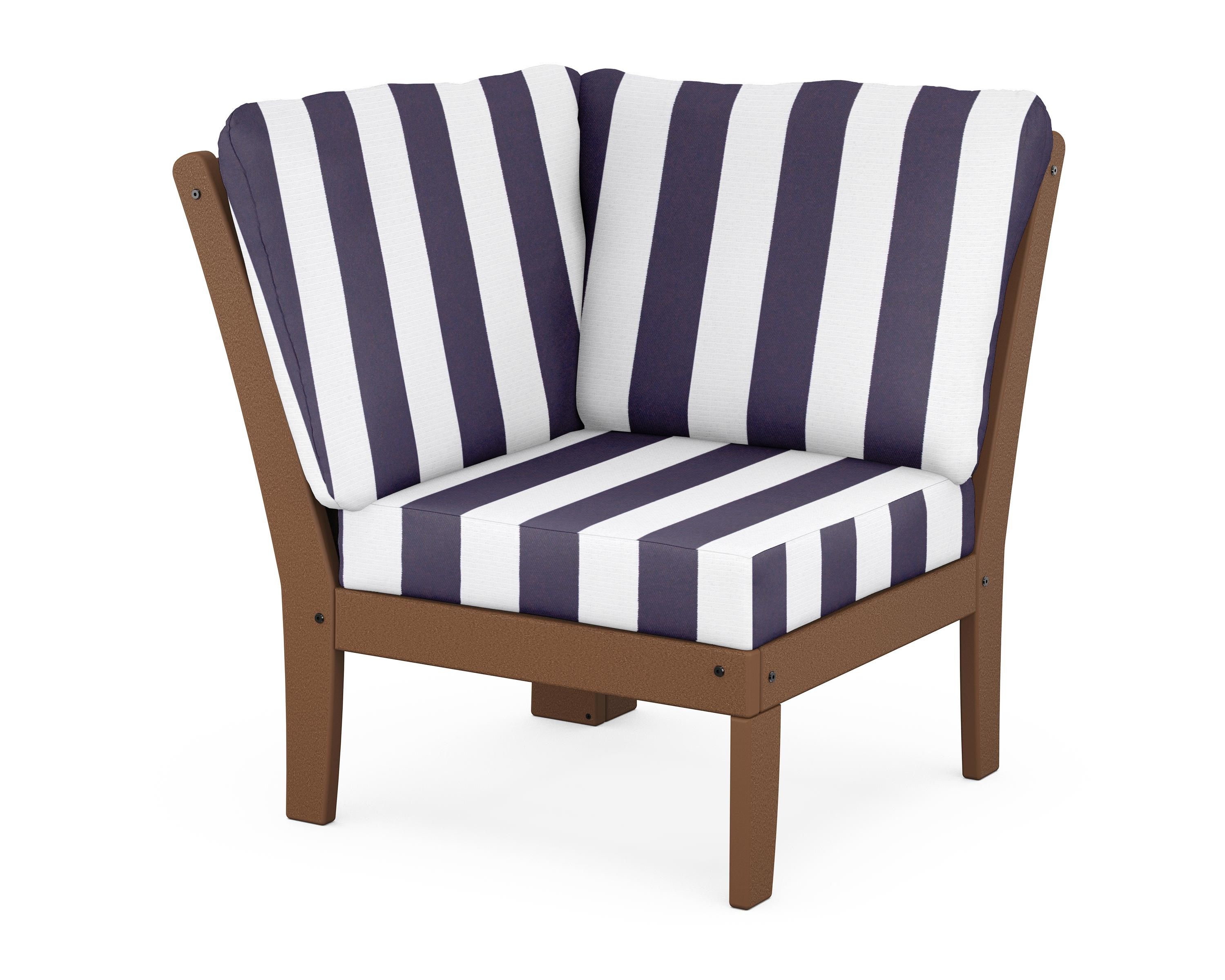 POLYWOOD® Braxton Modular Corner Chair in Teak / Cabana Stripe Navy