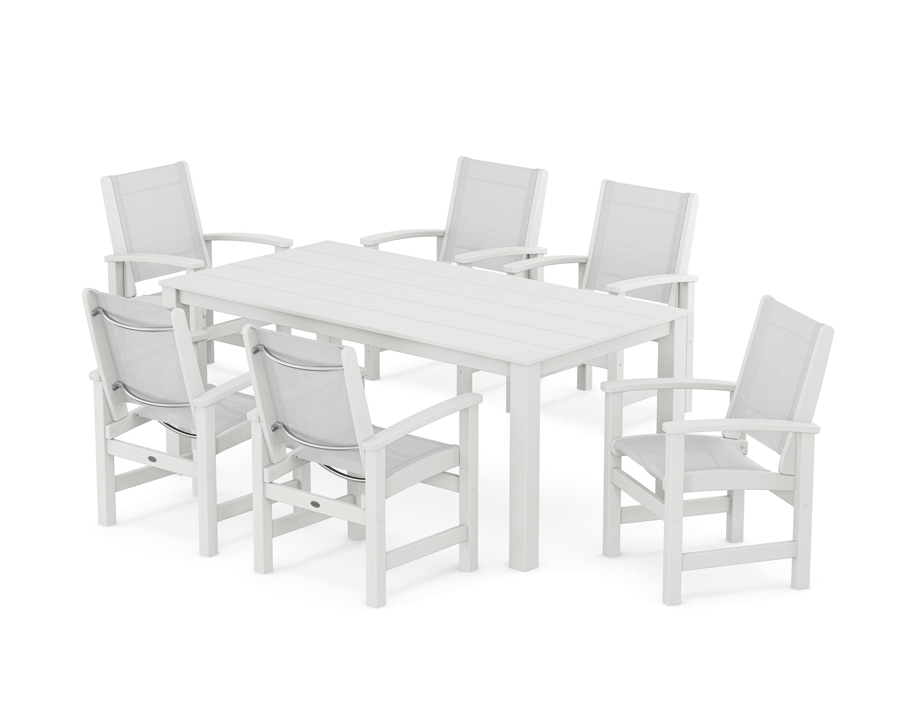 POLYWOOD® Coastal 7-Piece Parsons Dining Set in White / White Sling