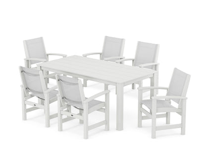 POLYWOOD® Coastal 7-Piece Parsons Dining Set in White / White Sling