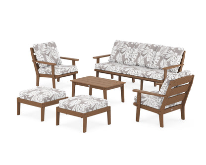 POLYWOOD® Lakeside 6-Piece Lounge Sofa Set in Teak / Leaf Grey Mist