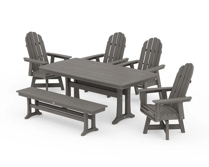 Vineyard Curveback Adirondack Swivel Chair 6-Piece Dining Set with Trestle Legs and Bench