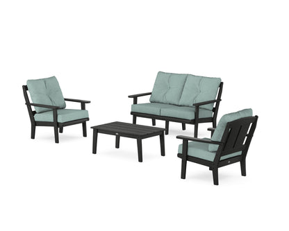 POLYWOOD® Mission 4-Piece Deep Seating Set with Loveseat in Black / Glacier Spa