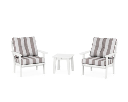 POLYWOOD® Mission 3-Piece Deep Seating Set in White / Cabana Stripe Grey Mist