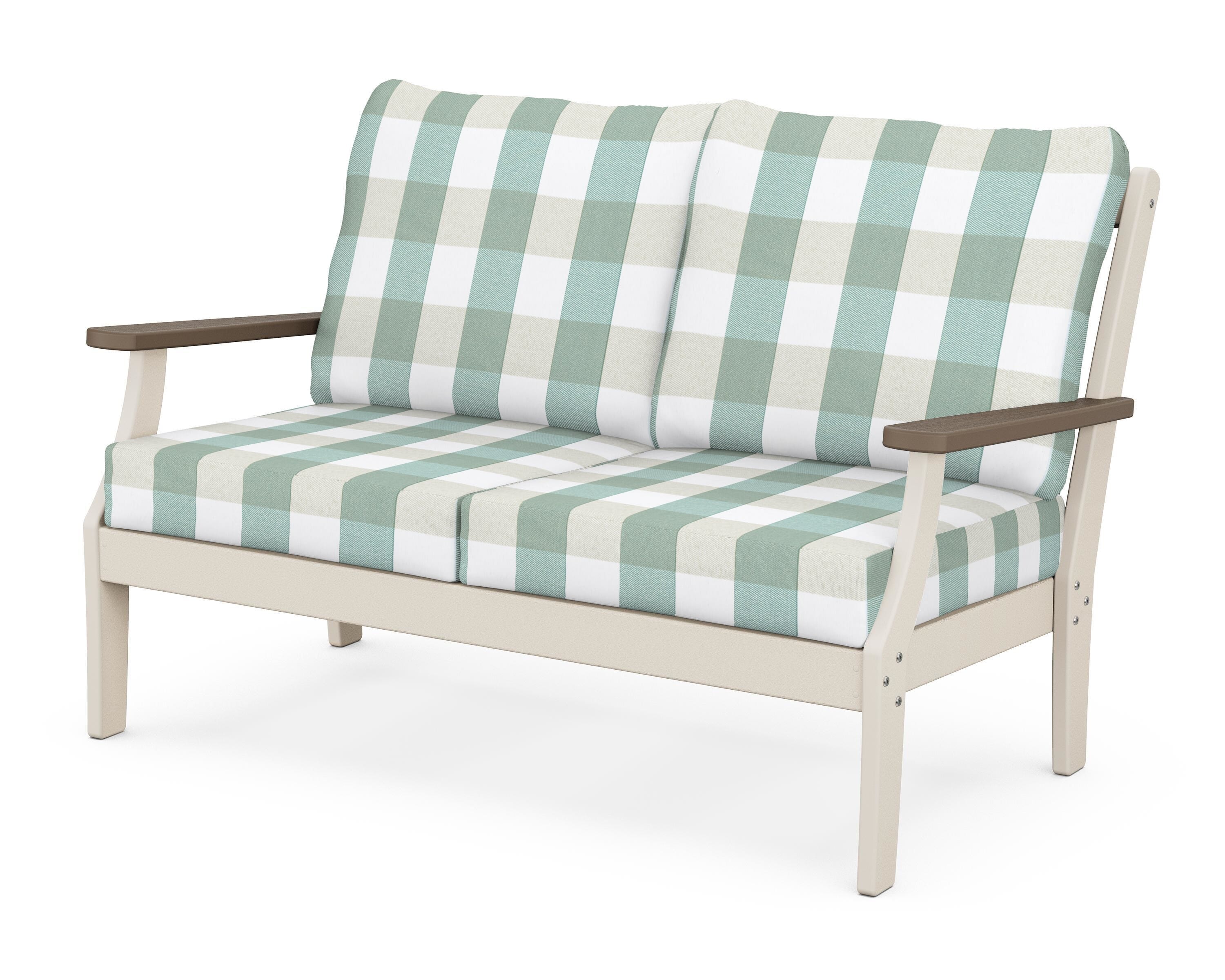 POLYWOOD® Braxton Deep Seating Loveseat in Sand / Kona / Buffalo Plaid Glacier Spa