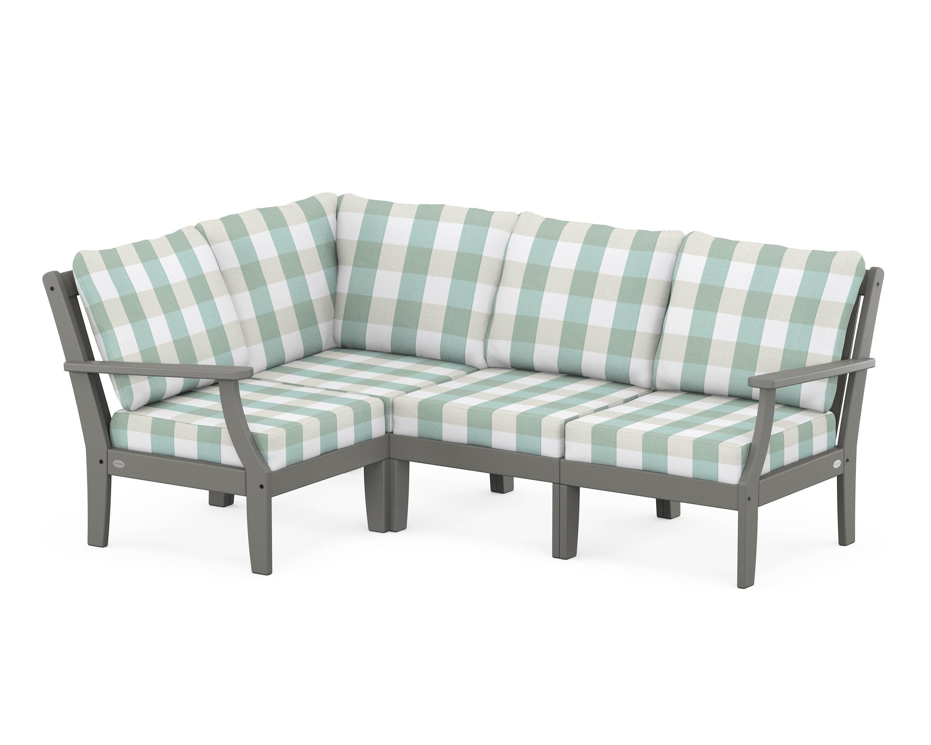 POLYWOOD® Braxton Modular 4-Piece Deep Seating Set in Slate Grey / Buffalo Plaid Glacier Spa