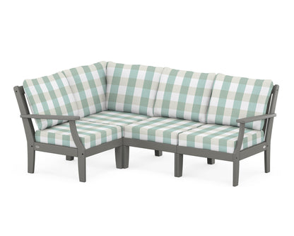 POLYWOOD® Braxton Modular 4-Piece Deep Seating Set in Slate Grey / Buffalo Plaid Glacier Spa
