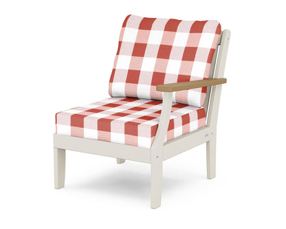 POLYWOOD® Braxton Modular Right Arm Chair in Sand / Natural / Buffalo Plaid Crimson