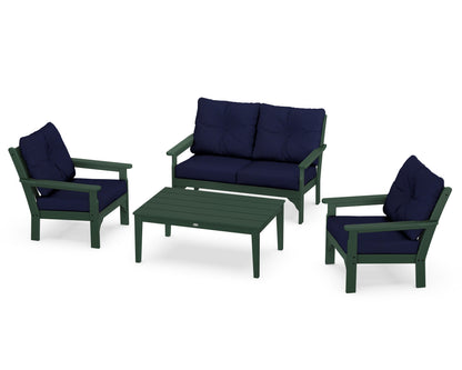POLYWOOD® Vineyard 4-Piece Deep Seating Set in Green / Navy
