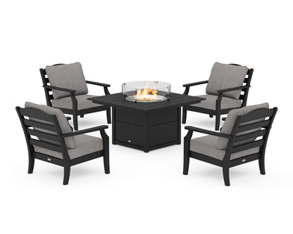 Draper James™ by  POLYWOOD® Savannah 5-Piece Deep Seating Set with Fire Pit Table in Black / Grey Mist