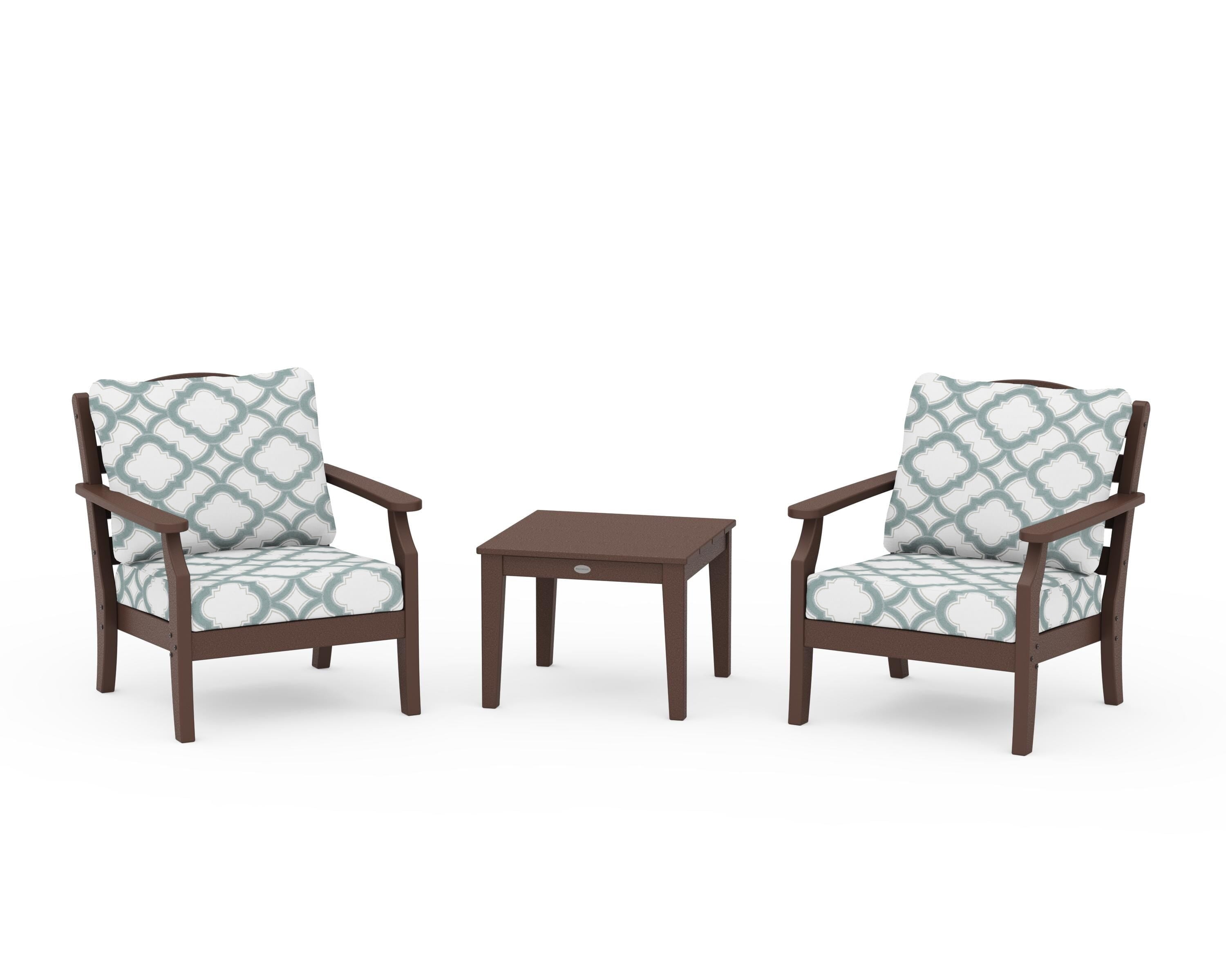 Draper James™ by  POLYWOOD® Savannah 3-Piece Deep Seating Set in Mahogany / Trellis Glacier Spa