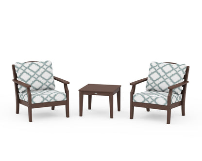 Draper James™ by  POLYWOOD® Savannah 3-Piece Deep Seating Set in Mahogany / Trellis Glacier Spa