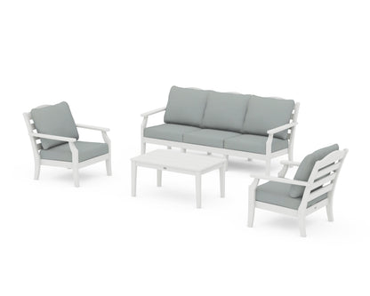 Draper James™ by  POLYWOOD® Savannah 4-Piece Deep Seating Set with Sofa in Vintage White / Spa